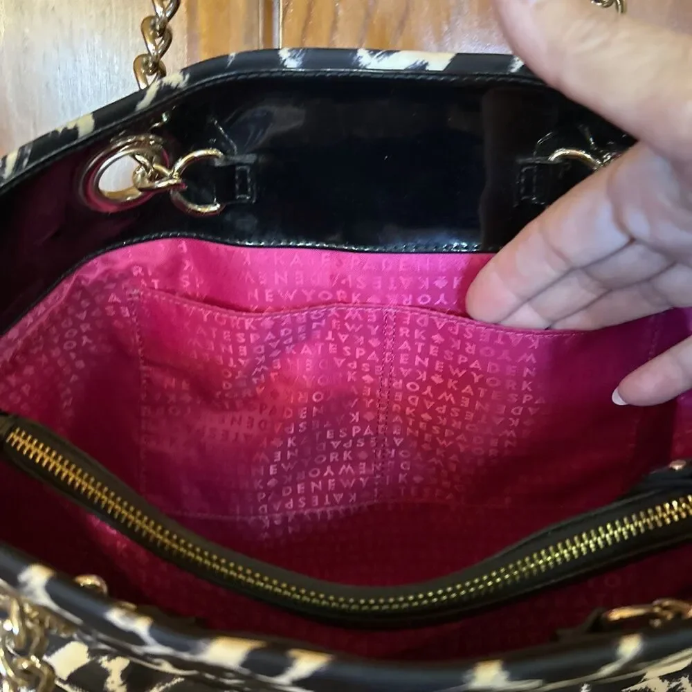 Vintage Kate Spade Animal Print Handbag Purse Patent Bow Luxury Designer